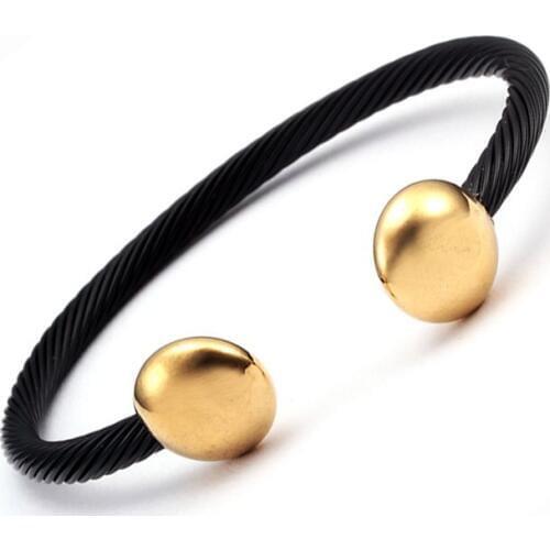 Vintage Black Stainless Steel Open Cuff Bangles Men Women Sporty Jewelry Vintage Mesh Surface Chain Link Charm Bracelets