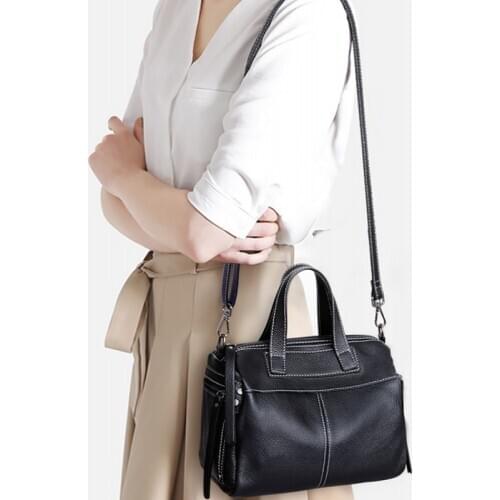 High Quality Women Softshell Genuine Leather Boston Bag Office Ladies Packing Shoulder Bags Sling Crossbody Bag Handbag Totes