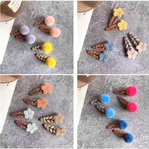10pair/lot Multicolor Little Girl Boutique Hair BB Clips Barrettes Fashion Flower Pom Pom Ball Snap Clip Kids Hair Accessories