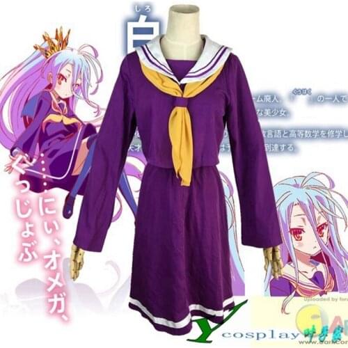 HOT Anime COS White Shiro No Game No Life Cosplay Sailor Suit Costume Student Uniform wig for women Free Shipping