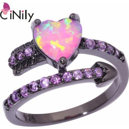 CiNily Created Pink Fire Opal Purple Zircon Black Gold Color Wholesale HOT HEART for Women Jewelry Gift Ring Size 6 7 8 9 OJ9164
