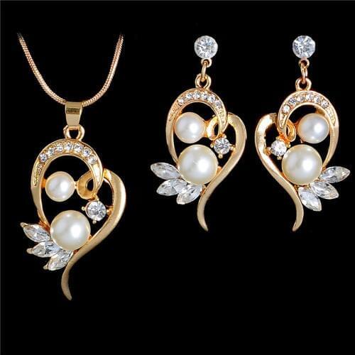 ZOSHI Elegant Gold Jewelry Set Zircon Heart Pendant Simulated Pearl Neckalce Earrings For Women Wedding Crystal Jewelry