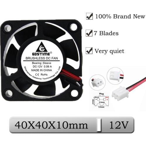 1Pcs Gdstime 12V 40x40x10mm 40mm Brushless DC Quieter Cooling Fan 4010S 4cm Mini 3D Printer Exhaust Cooler Fan