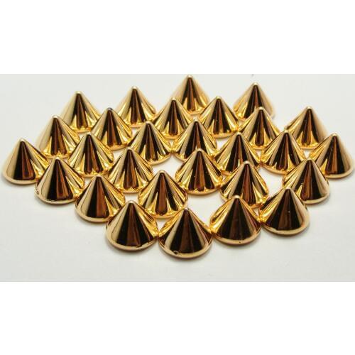 100 Gold Tone Metallic Rock Punk Spike Rivet Acrylic Taper Stud Flatback 10X8mm No hole