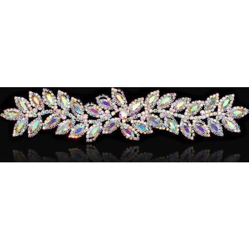 24.2*5.5 cm Leaf Crystal Rhinestone Applique for Wedding Dresses Costumes Trims Flatback Silver Gold Cusack