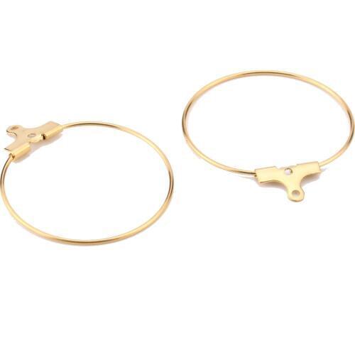 50pcs Stainless Steel Wire Gold Beading Hoop Earring Finding Components With 2 Loops