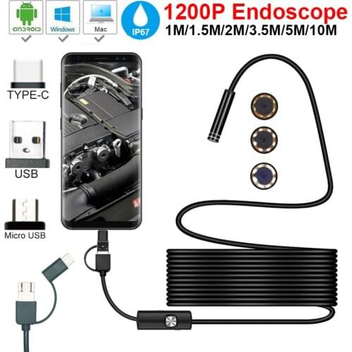 8mm 10M Endoscope Camera Flexible IP67 Waterproof Micro USB Inspection Borescope Camera for Android PC Notebook 8LEDs Adjustable