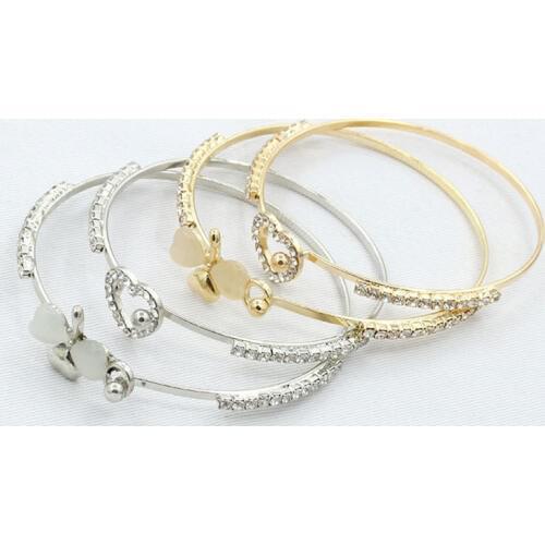 Shiny Crystal Hollow Heart & Clover Metallic Golden Silver Plated Bracelets & Bangles for Women