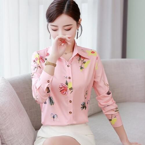 Blouse Women Long-sleeved Spring Autumn OL Lapel Printed Shirt Slimming Bottoming Shirt Oversize Female Top Blusas mujer De Moda
