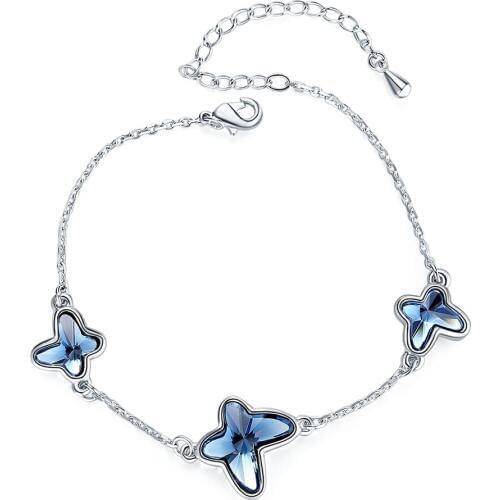 Baffin Fashion Butterfly Chain Link Bracelet Blue Crystals From Swarovski Charm Bracelet Bangles For Women Silver Color Jewelry