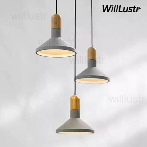 Handmade cement pendant light nordic design hanging lighting dinning room restaurant cafe natural wood concrete suspension lamp