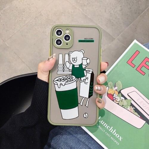 GYKZ Cartoon Bear Coffe Phone Case For iPhone 12mini 11 Pro XS MAX XR SE20 7 8 6 Plus Cute Animal Transparent Matte Cover Fundas