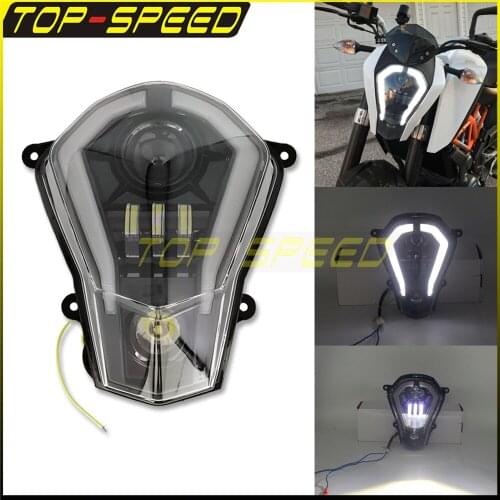 Motorcycle 10-30V Black 70W LED Headlight Assembly DRL W/Angel Eyes Daylight Running Light For 125 200 250 390 2011-2016