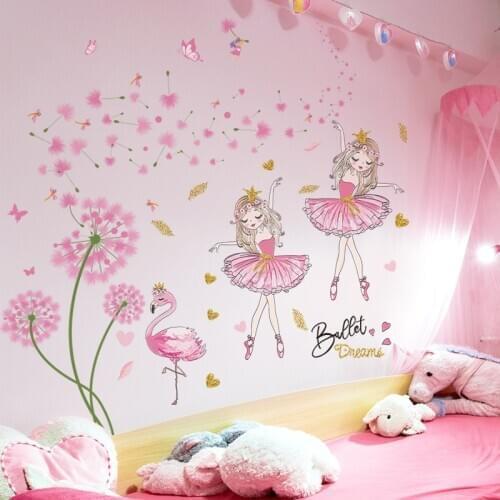 DIY Dandelion Flowers Dancing Girl Home Decor Wall Stickers Mural Decals Kids Girls Bedroom Nursery Wallpaper House Decoration
