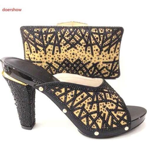 Doershow latest Italian Ladies Shoe and Bag Set Decorated with Rhinestone Elegant Nigerian Shoes and Bag Sets for Women HA1-26