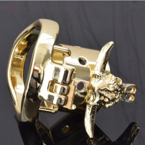 FAAK New Golden Stainless Steel Bull Head Penis Ring Metal Male Chastity Device Bondage Lock Cock Bdsm Play Cock Cage Sex Toy