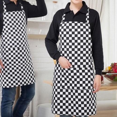 Apron Striped with Pocket Unisex Plaid Long Cooking Apron for Catering