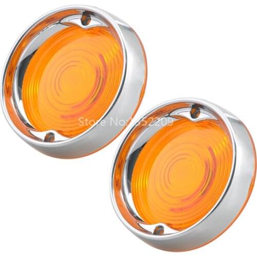 Deep Dish Flat Amber Lens Turn Signal Light Cover&Chrome Bezel Trim Ring Visor Fit For Harley Touring Glides FLST FLSTC FLSTN