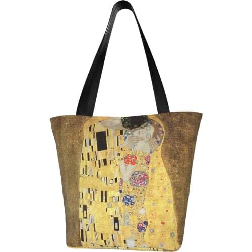 Gustav Klimt,The Kiss Polyester outdoor girl handbag, woman shopping bag, shoulder bag, canvas bag, gift bag