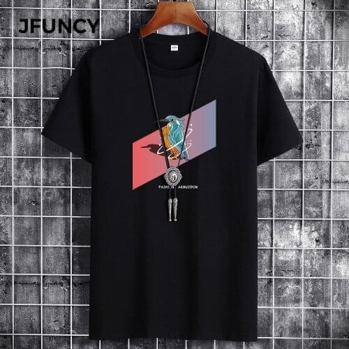 JFUNCY 2021 Summer Cotton T-Shirt Men T-Shirt Loose Plus Size T-Shirts Street Handsome Short Sleeve T-Shirt Men T-Shirt Tops