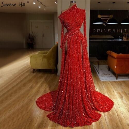 Dubai Red Long Sleeves Sexy Evening Dresses 2020 Mermaid Luxury Sequins Long Dresses Evening Serene Hill BLA70294