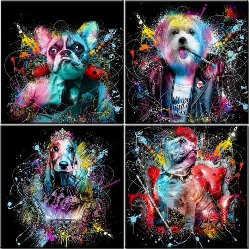 Oil Painting By Numbers Set On Canvas Colorful Dog Handmade Acrylic Paint Adults For Drawing Diy Kit Art Picture Decoration Gift