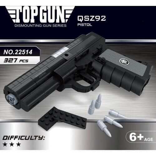 22514 327Pcs Pistol Arms Model 1:1 Black Gun Qsz92 Semi Automatic Building Block Brick Toy
