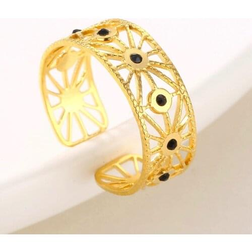 Fashion Stainless Steel Gold Finger Rings for Women Girl Adjustable Black Diamond Ring Charm Jewelry Wedding Party Gift 2021 New