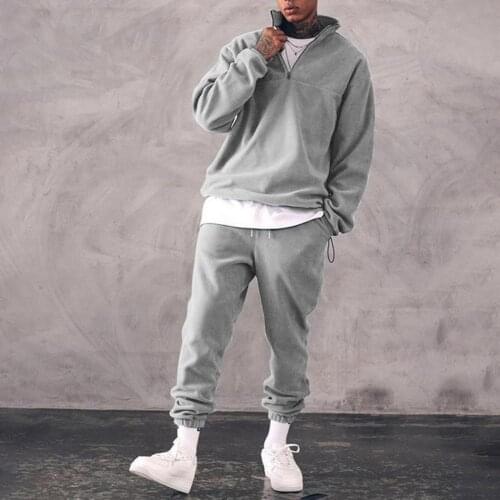 Men Sets Stylish Stand Collar Thicken Sweatshirt Pants Set 2 Pieces Warm Solid Color Men Casual Tracksuit Set Autumn Winter