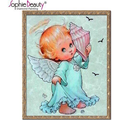 2018 Time-limited New Full For Square Diamond Embroidery Mosaic Pattern Painting Angel And Conch Rhinestone Crochet Needle