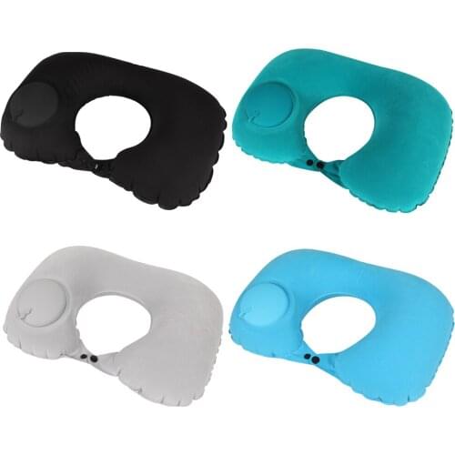 PVC Flocking U-Shaped Inflatable Pillows Portable Nap Break Neck Pillow Nap Head Rest Cushion for Outdoor Camping Travel Hiking