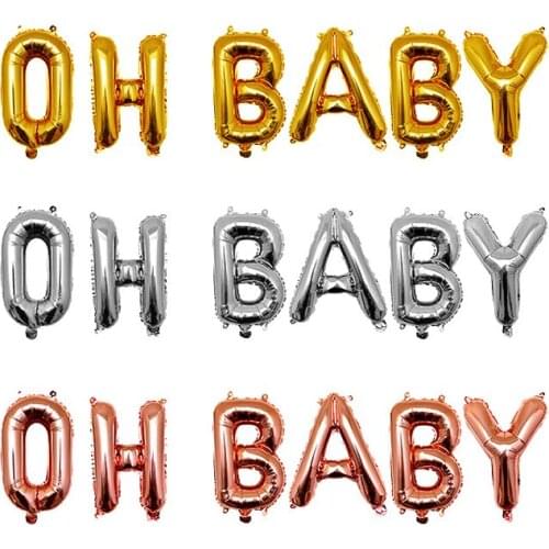 LQZZY 6pcs/lot 16 inch "OH BABY" letter helium foil balloons party decoration Baby Shower Birthday supplies balloons decor