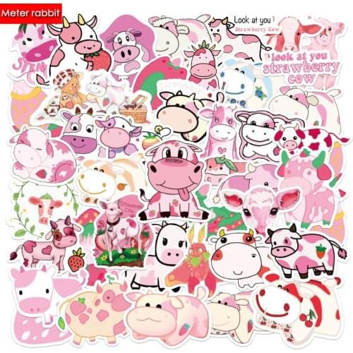 Cute cartoon Strawberry Cow stickers decal for luggage laptop computer guitar skateboard car bicycle motor book diy waterproof