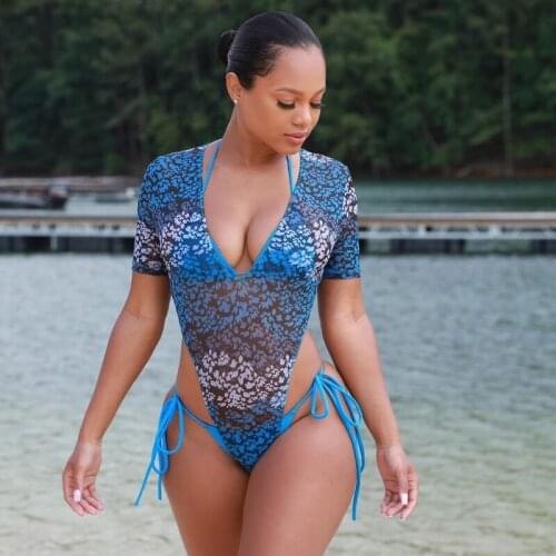 2021 New Fashion Ladies Printed Swimsuit Sexy Tight-fitting Quick-drying High Elastic Mesh One-piece Three-piece Swimsuit Bikini