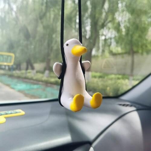 NEW Car Accessorie Sitting Swing Duck Pendant Auto Rearview Mirror Ornaments Birthday Gift Car Pendant Interior Charms Ornament