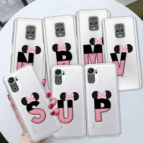 Initial Letter M X Clear Phone Case for Redmi Note 9S 9 8 10 5G K30 Pro 7 9C 8T 9A 7A 8A 6A K40 9T Mobile Phones Cover Coque