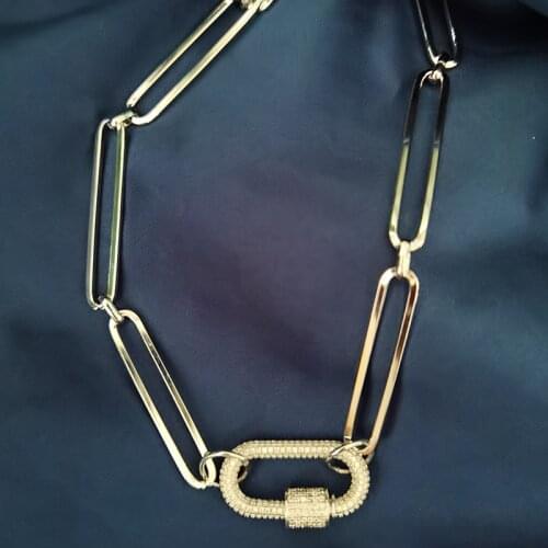 Punk thick chain necklace zircon spiral buckle pendant necklace women 2020 latest design charm jewelry bohemian short necklace