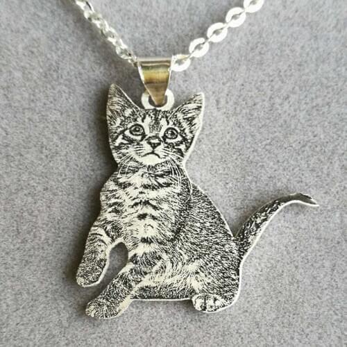 Cat Animal Photo Silver 925 Pendant Custom Necklace Pets Dog Engrave Word Sterling Silver Dog Photo Necklace Women Memorial Gift