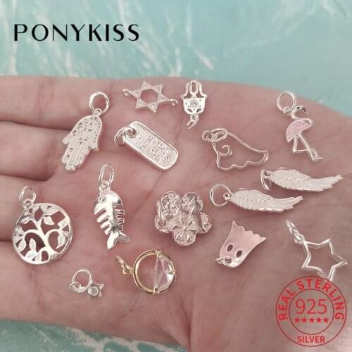 PONYKISS Trendy 925 Sterling Silver flower Animals Charms DIY Handmade Making Finding Jewelry Bracelet Necklace Accessory