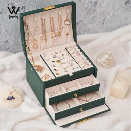 WE High Capacity New Color 3-layer Large Leather Jewelry Box Necklace Earring Ring Casket Makeup Storage Organizer Box Gifts
