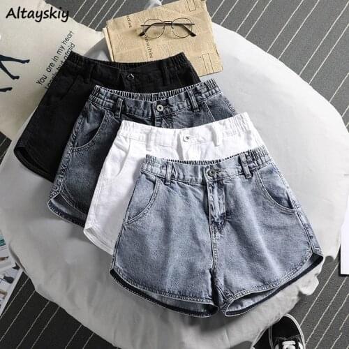 Shorts Women Denim Oversize High Waist Solid Wide Leg Simple Vintage Pocket Summer Female Hot Girl Streetwear All-match Harajuku