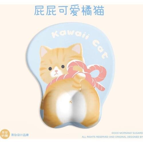 Orange cat sliding mouse pad wrist support cute cartoon wrist pad 3d silicone wrist support cushion boys and girls