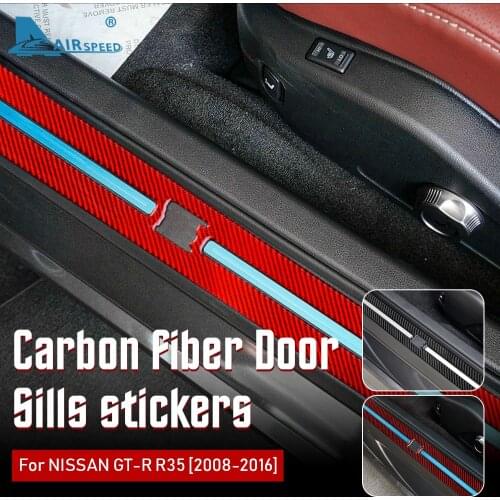 AIRSPEED Carbon Fiber for Nissan GTR R35 2008-2016 Accessories Interior Trim Car Door Sills Plate Protector Guards Cover Sticker