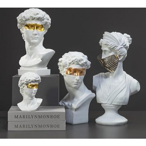 European Style David Head Sculpture Resin Imitation Plaster Figure Figurines Office Bookcase Crafts Furnishings Home Decoration