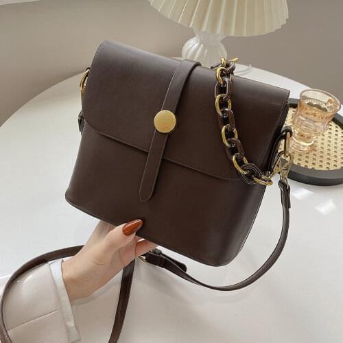 Shoulder Bag Crossbody Bags for Women Female Purse Fashion 2021 Chain Retro Handbag PU Leather All-match Bucket Bag Luxury Bag