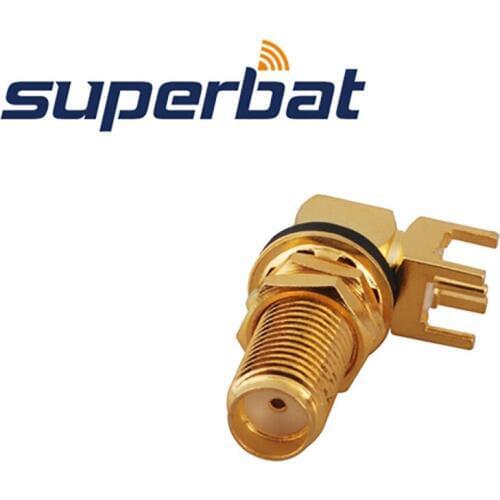 Superbat 10pcs SMA thru hole Jack Female bulkhead O-ring Right Angle PCB Mount