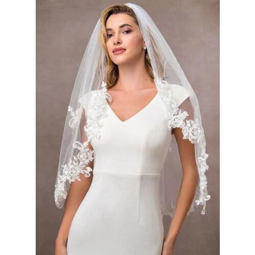 CloverBridal Ivory Short Lace Appliques Wedding Veil Wedding Accessories akcesoria ślubne Bridal Veil For Wedding With Comb