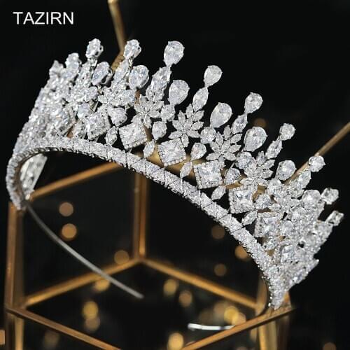 Classic 5A Level Full Cubic Zirconia Queen Crowns Gifts Big Wedding Tiaras Tall Women Bride Luxury Headpiece Hair Accessories