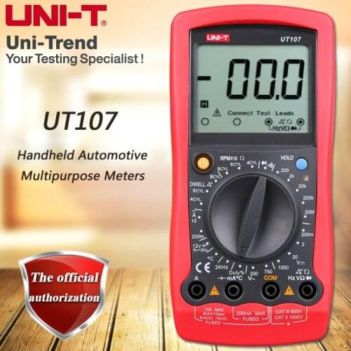 UNI-T UT107 Handheld Auto Multimeter/Speed and Closed Angle Measurement/Battery Test/Temperature Test/Overload Protectio