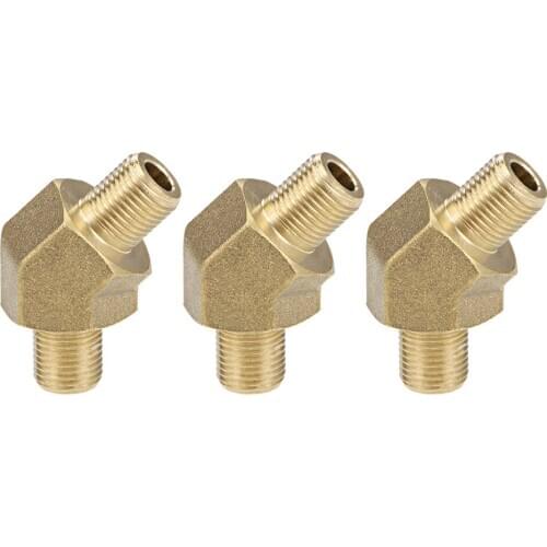 Uxcell 3pcs Brass Pipe Fitting - 45 Degree Elbow G1/8 Male X G1/8 Male Hex Bushing Adapter 33.5mm Length